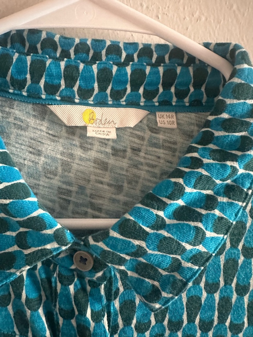 Boden Button Down Print Dress in Blue Teal Sz 10 - Picture 5 of 7